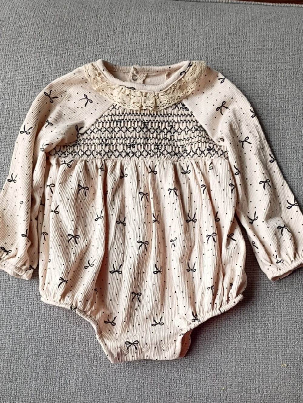 RZ By Rachel Zoe Beige & Black Baby Girl Bubble Onesie